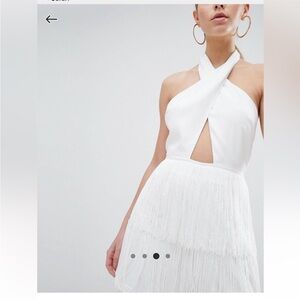 ASOS White Fringe Jumpsuit - Open Back with Criss-Cross Front Halter